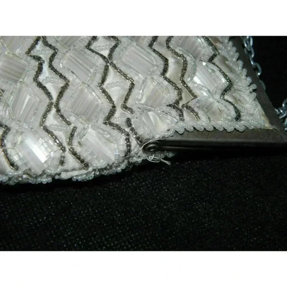 VTG White Clear Silver Glass Bead Geometric Handbag Purse Clutch - Picture 4 of 5